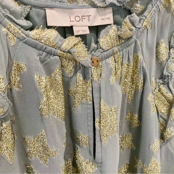 Fairycore Star celestial gold metallic sparkle print chiffon sparkly blouse - Picture 6 of 10